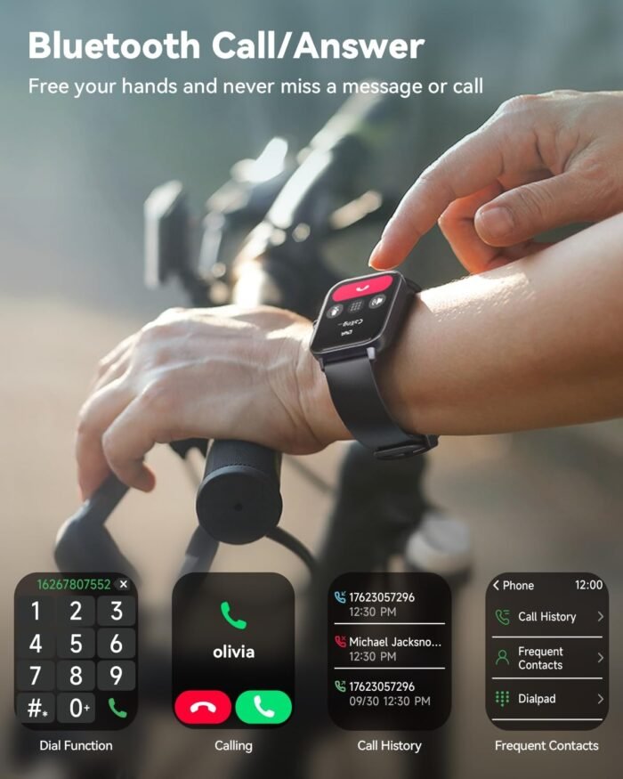 Smart Watches for Women/Men, Smart Watch for Android Phones and iPhone Compatible, Alexa Built-in, 1.8" Fitness Watches for Women, IP68 Waterproof/Bluetooth Call, Heart Rate/Sleep Monitor, Black - Image 3