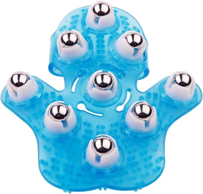 Handheld Massage Ball for Muscle Back Neck Joint Foot Shoulder Leg Pain Relief - Palm Shaped Massage Tool with Roller Balls, Portable Design, Blue - Image 2