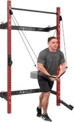 Mikolo Wall Mounted Squat Rack, Folding Power Rack with Lat Pulldown & Cable Crossover System, Power Cage with Pulley System for Home Gym - Image 2