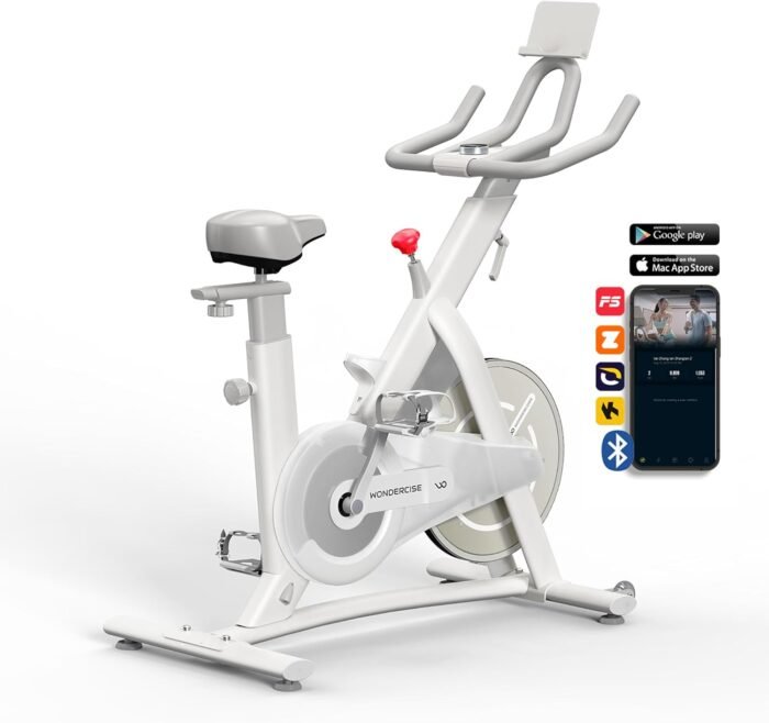 WONDER CORE Indoor Cycling Exercise Bike, WONDERCISE Bike - 13.2LB Flywheel, 32-Level Resistance, Silent Belt Drive, Bluetooth Connectivity, Tablet Holder, Adjustable Seat/Handlebars (White) - Image 2
