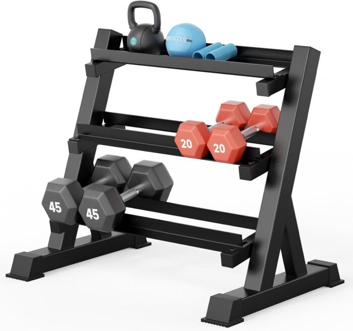 YOLEO 1100LBS Dumbbell Rack- Adjustable 3 Tier Weight Rack for Home Gym, Heavy Duty Weight Storage Organizer Dumbbell Storage Stand Holder(Rack Only) - Image 2