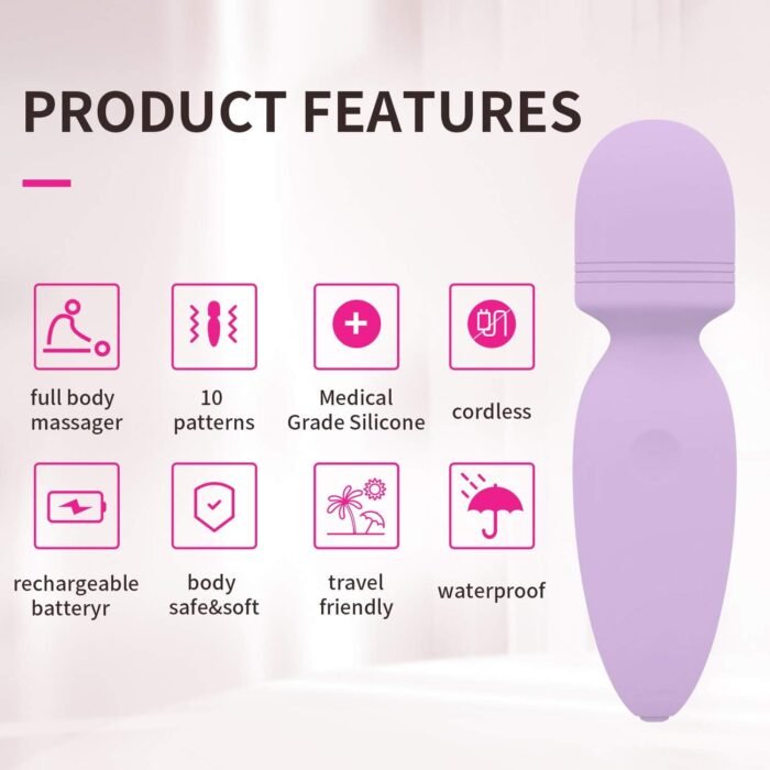 Mini Wand Massager Small Cordless Hand-held Massager Quiet Waterproof Massager Rechargeable Personal Massager for Neck Shoulder Back Body [4.35 * 1.18 inches] - Image 4