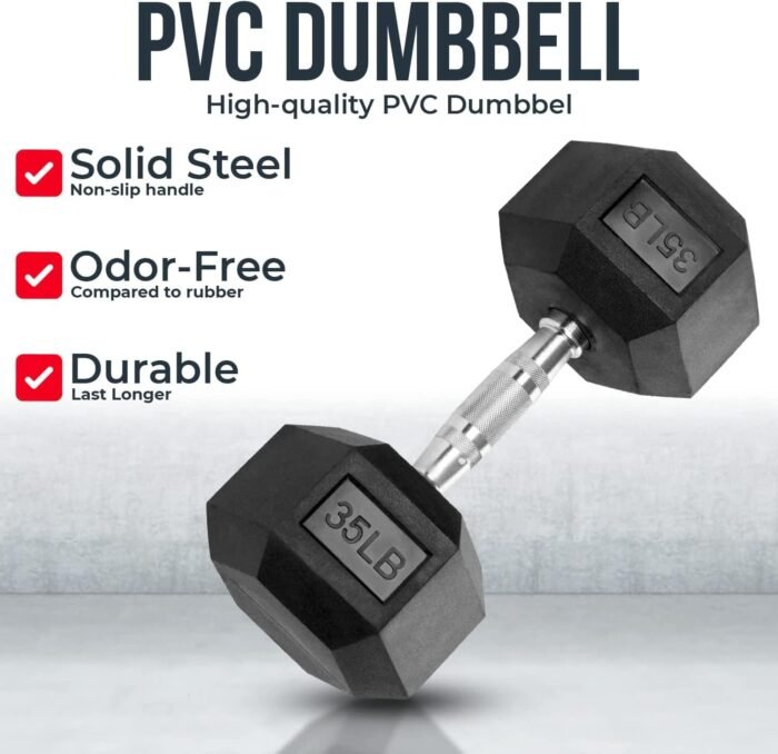 Iron Crush Hex Dumbbells - Heavy Duty PVC Coated Weights, Chrome-Plated Knurled Handles - Workout, Exercise, Lifting, Body Building Home Gym Training Gear - 3 Lb to 50Lb Options - Sold in Pairs - Image 3