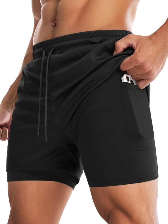 Aolesy Men's Gym Shorts with Liner - 5” Lightweight Running Shorts Mesh Workout Athletic Shorts with 5 Pockets - Image 2