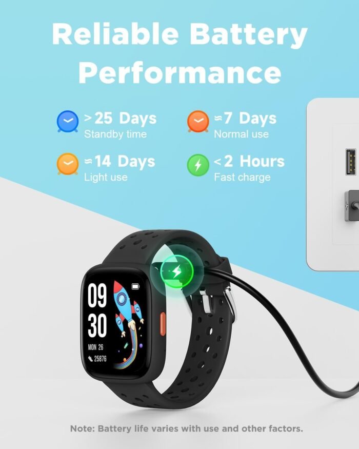 BIGGERFIVE Smart Watch for Kids, 1.8" Fitness Tracker Watch Pedometer, Heart Rate, Sleep Monitor, IP68 Waterproof, Calorie Step Counter, Puzzle Games with/Without APP for Girls Boys Teens 5-16, Black - Image 8