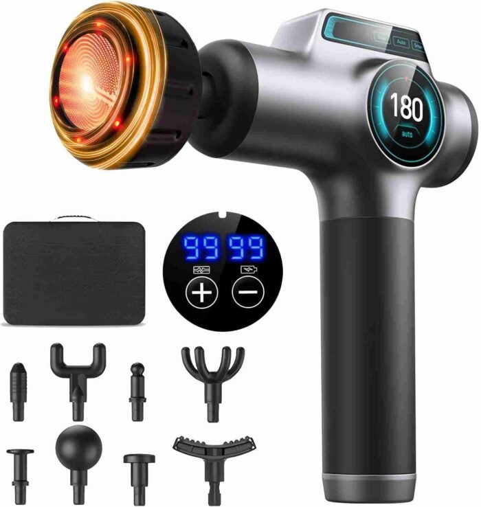 Massage Gun, High-Performance Percussion Massager for Muscle Relief, Professional Deep Tissue Massage Gun&Handheld Muscle Massage Gun with Heat for Full-Body Relaxation with Storage Bag, - Image 2