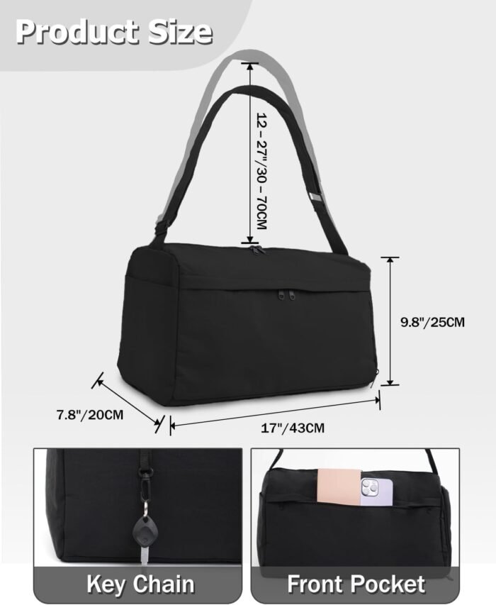 Gym Bag for Women with Shoe Compartment Sports Duffle Bag Men with Wet Pocket and Bottle Pocket Lightweight for Travel Workout, Black - Image 5
