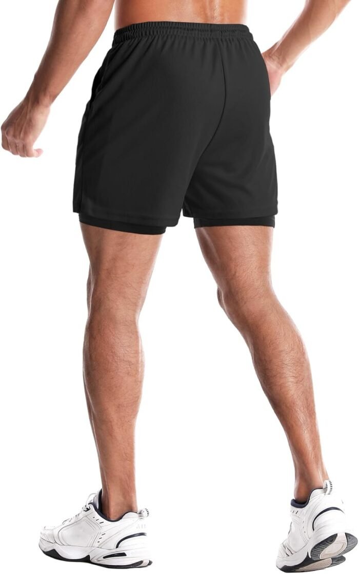 Aolesy Men's Gym Shorts with Liner - 5” Lightweight Running Shorts Mesh Workout Athletic Shorts with 5 Pockets - Image 3