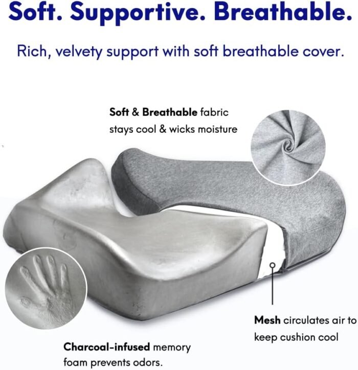 C CUSHION LAB Patented Pressure Relief Seat Cushion for Long Sitting Hours on Office/Home Chair, Car, Wheelchair - Extra-Dense Memory Foam for Hip, Tailbone, Coccyx, Sciatica - Light Grey - Image 6