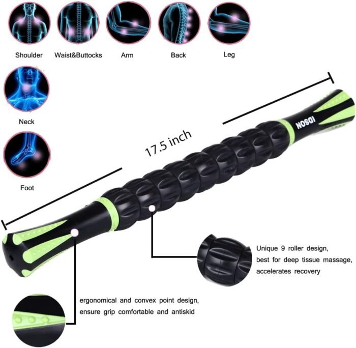 Idson Muscle Roller Stick for Athletes- Body Massage Sticks Tools Massager for Relief Muscle Soreness,Cramping and Tightness,Help Legs and Back Recovery,Black Green - Image 3