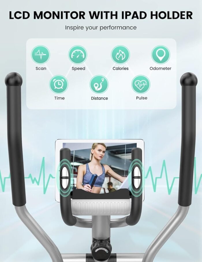 THERUN Elliptical Machine for Home, Magnetic Hyper-Quiet Compact Elliptical Exercise Machine w/ 8 Levels Adjustable Resistance, 6KG Flywheel, Pulse Sensor, LCD Monitor, Bottle Holder - Image 4