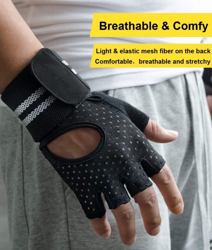 Weightlifting Gym Gloves for Men Women, Breathable Workout Gloves, Anti-Slip Exercise Gloves, Adjustable Wrist Support, Full Palm Protection, Lightweight - Image 7