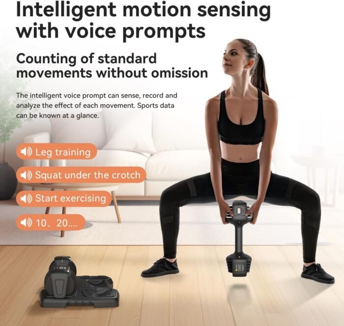 Smart Adjustable Dumbbell Set - Pair with Stand - Quick Adjustment, Secure Grip - Compact Home Gym Training Dumbbells for Men & Women with Voice Reminder & Motion Sensing Functions - 25LB - Image 5