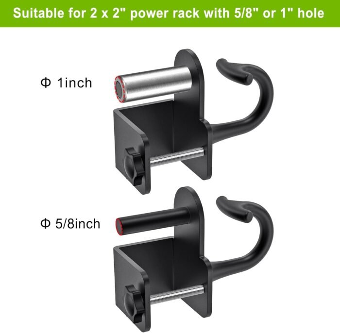 Kipika Power Cage Squat Rack Home Gym Accessories - Anchor for Resistance Bands Fits Rack with 5/8" or 1" Holes, Heavy Duty Hooks for Workouts, Strength Training, and Physical Therapy Exercise, 2 Pack - Image 4