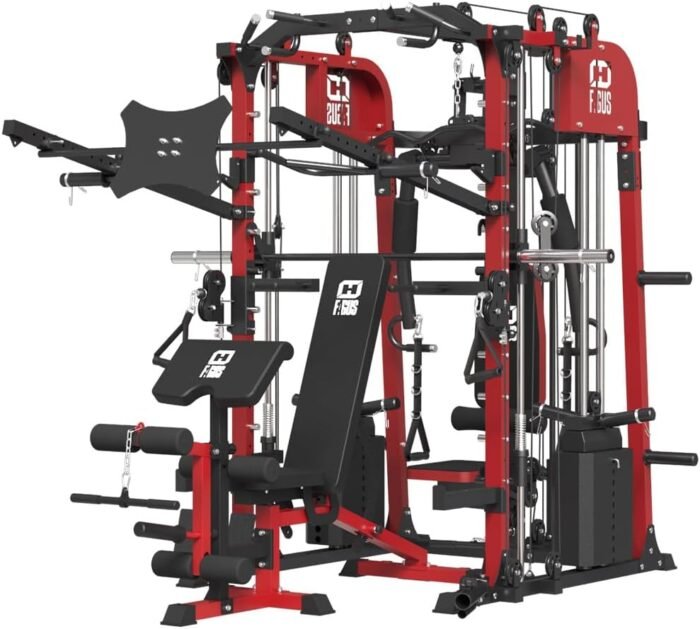 Commercial SmithMachine with Smith Bar, Home Gym Station with Dual Weight Stacks, 4000LBS Power Cage Squat Rack with Lever Arm, Leg Press, LAT Pull Down, Cable Crossover Machine for Full Body Training - Image 2