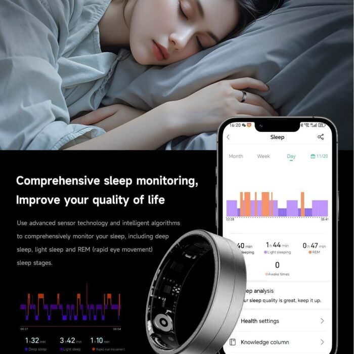 KppeX Smart Health Ring X1 Kit-Sleep Tracking Wearable - Heart Rate - Fitness Tracker - Up to 5 Days of Battery Life-IP68 Waterproof-No Subscription Fee for iOS and Android-X# Steel Color (X1-11#V) - Image 5