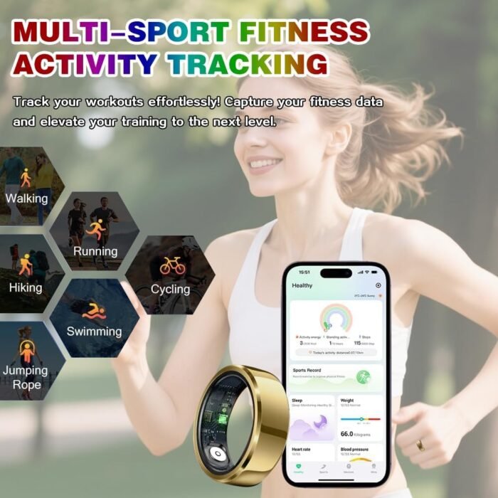 2025 Smart Ring with Air Gesture Control,Heart Rate&Sleep Monitor -Stylish Fitness Ring for Men&Women,IP68 Waterproof,Activity Tracker Records Steps Distance,Compatible with Android&iOS (Gold, 11#) - Image 5