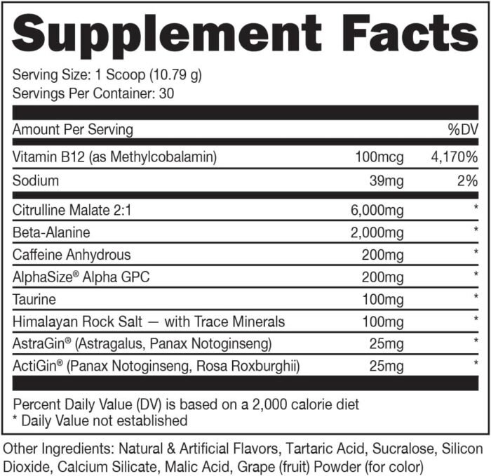 Bucked Up Pre Workout 6 Grams Citrulline, 2 Grams Beta Alanine, and 3 Other Registered trademarked Ingredients (Grape) - Image 3