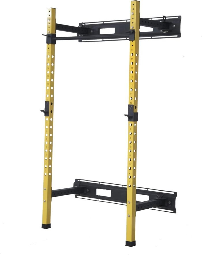 HulkFit Pro Series Wall Mounted Folding Squat Rack and Power Rack with Pull Up Bar & J Hooks for Home Gym, Strength Training Exercise Equipment - Image 2