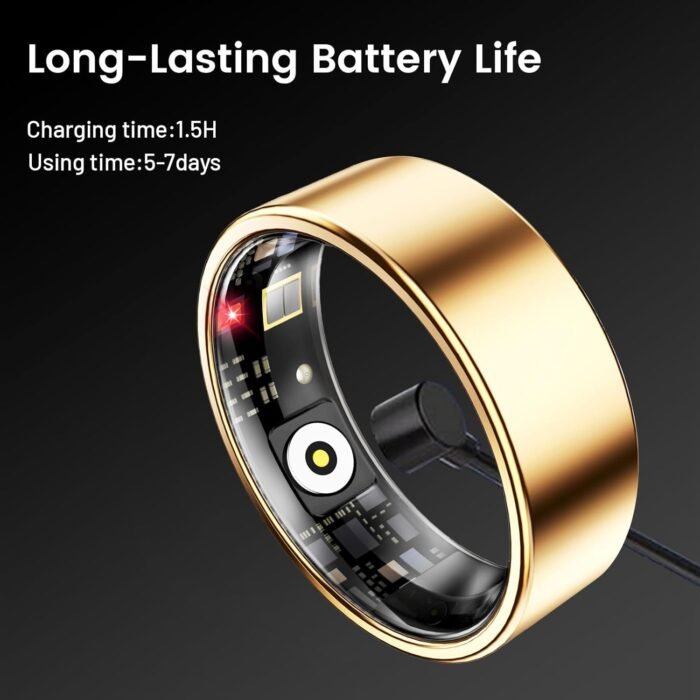 Smart Ring for Women & Men, Smart Ring Health Tracker, Blood Oxygen & Heart Rate Monitor Sleep Ring, Waterproof Fitness Ring, Long Lasting Battery Smart Rings (Gold, #8) - Image 7