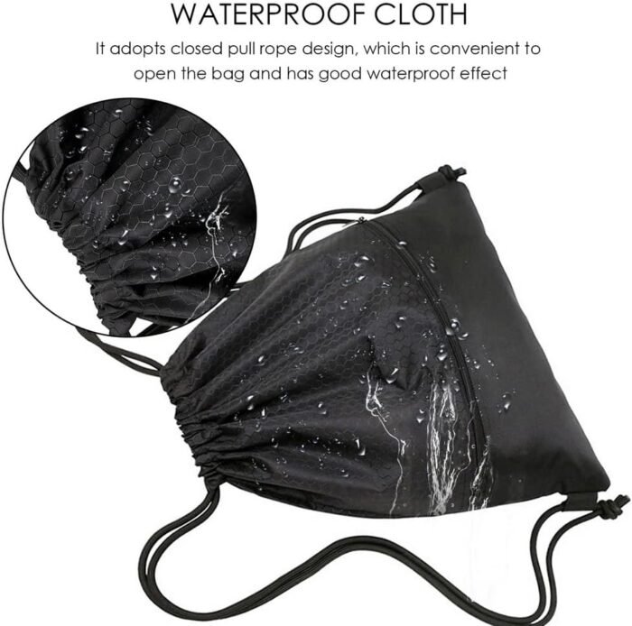 Drawstring Backpack Bag, Waterproof Draw String Back Sack with Zip Pocket, Gym Drawstring Bags Swim Bag for Men Women - Image 6