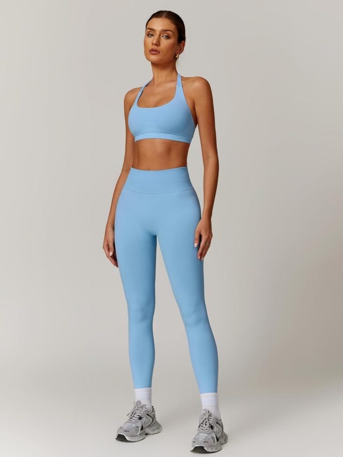 ABOCIW Workout Sets for Women Seamless Scunch Butt Lifting Impact Leggings Halter Sports Bra 2 Piece Gym Outfits - Image 4