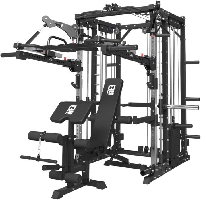 FAGUS Commercial Smithe Machine with 308lb Dual Weight Stacks, 4000LBS Power Cage Squat Rack with Lever Arm & Leg Press, Multi-Function Linear Bearing Cable Crossover Machine for Home Gym - Image 2