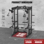 Commercial Smith Machine with Smith Bar, 4000LBS Power Cage Squat Rack with Lever Arm, Leg Press, LAT Pull Down System, Multi-Function Linear Bearing Cable Crossover Machine for Home Gym - Image 3