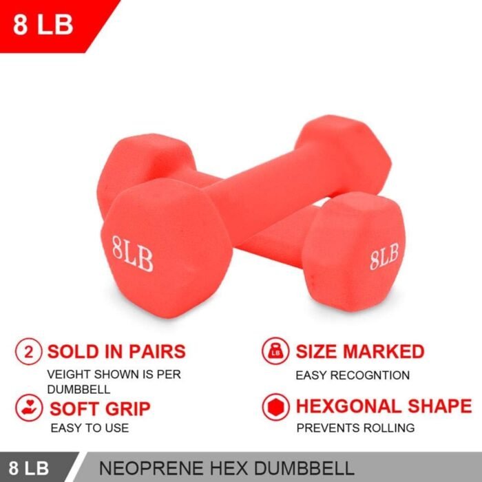 Neoprene Dumbbell Barbell Hand Weights 3/5/8/10 Pound for Warm Up&Women, Set of 2 (8LB X 2PCS), free size - Image 7