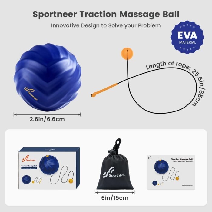 Sportneer Massage Lacrosse Ball with String, Deep Tissue Massager for Back Myofascial Release, Shoulder Trigger Point Therapy & Foot Plantar Fasciitis, Free Relax for Whole Body (Blue) - Image 3