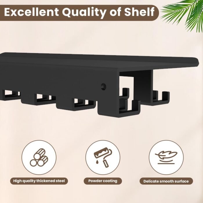 Floating Shelf Organizer Compatible with Tonal Accessories Wall Mount Hanger with Hooks T-Lock Adapters Home Gym Weight wall Storage Equipment Metal Rack Holder Bracket Hanger Black Workout Fitness - Image 4