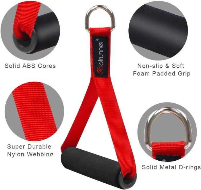 Coolrunner 2 Pair Resistance Band Handles Grips Fitness Strap Wide Design Heavy Duty Cable Handles with Solid ABS Cores, Heavy Gauge Welded D-Rings (4-Piece Set) - Image 4