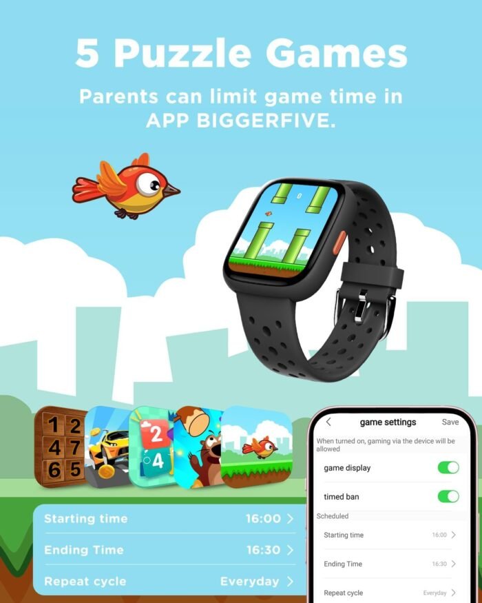 BIGGERFIVE Smart Watch for Kids, 1.8" Fitness Tracker Watch Pedometer, Heart Rate, Sleep Monitor, IP68 Waterproof, Calorie Step Counter, Puzzle Games with/Without APP for Girls Boys Teens 5-16, Black - Image 7