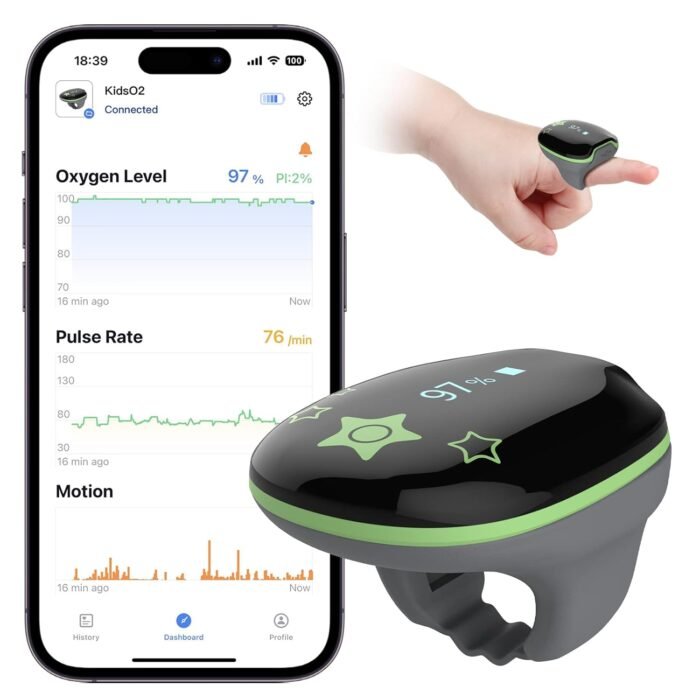 Children Pulse Oximeter KidsO2 Ring, Continuous Kids O2 Sat Monitor Finger for Oxygen with Audible Reminder, Rechargeable Pulse Ox Tracking Child's Blood Oxygen Saturation & Pulse Rate for 3~10 Years Old Kids, with App & PC Chart Report - Image 2