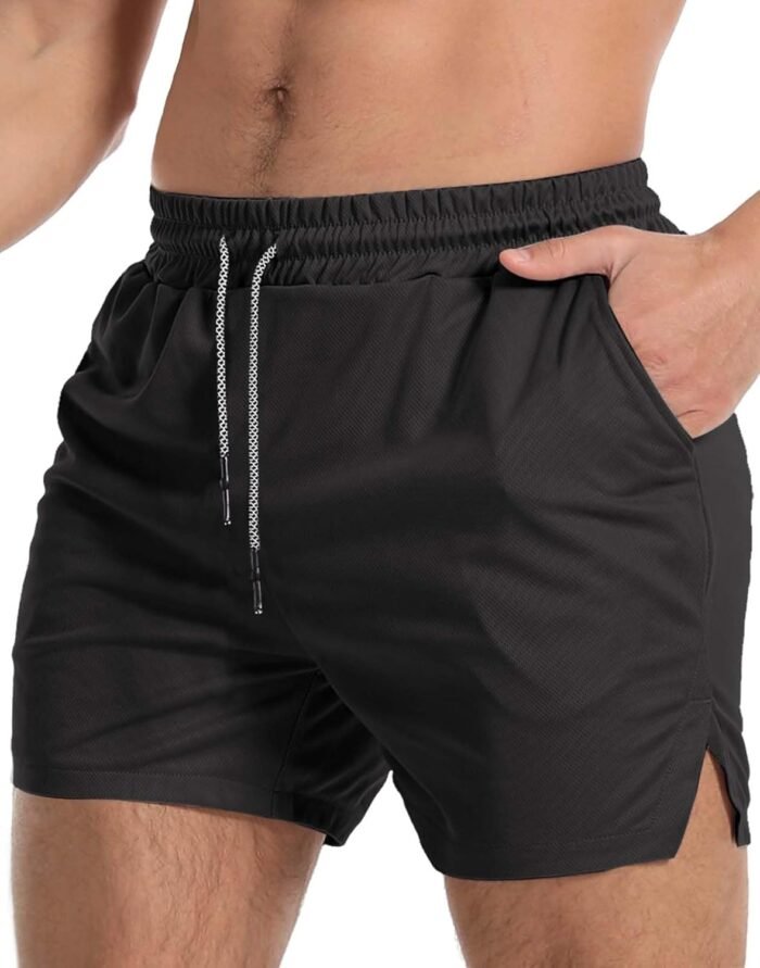 Aolesy Men's Gym Workout Shorts 5" Lightweight Bodybuilding Athletic Shorts Running Training with Zip Pockets & Towel Loop - Image 2