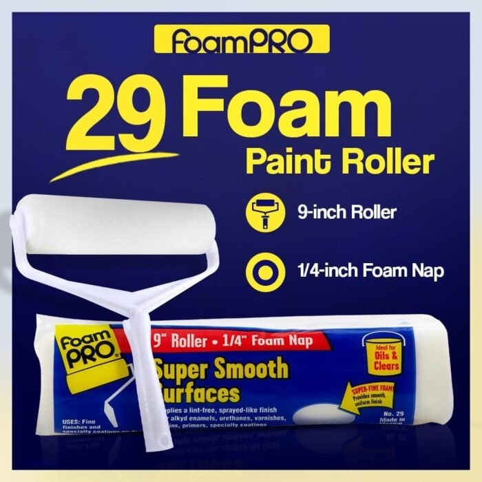FoamPRO 29 Foam Paint Roller, 9" x 1/4" - Smooth Surface Foam Roller for Doors, Cabinets, & Metal - High Density Foam for Oil & Water-Based Paints - Streak-Free, Lint-Free Results - 1 Piece - Image 3
