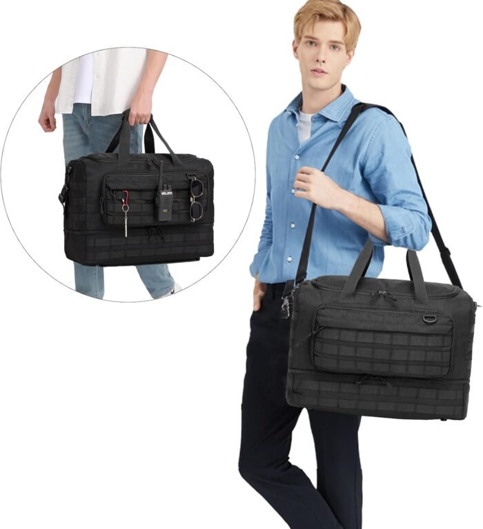 Travel Bag for Men,Military Tactical Gym Duffle Bag with Shoe Compartment Tactical Duffle Bags for Travel Carry on Bag Weekender Overnight Sport Duffel Range Bag for Workout-Black - Image 7