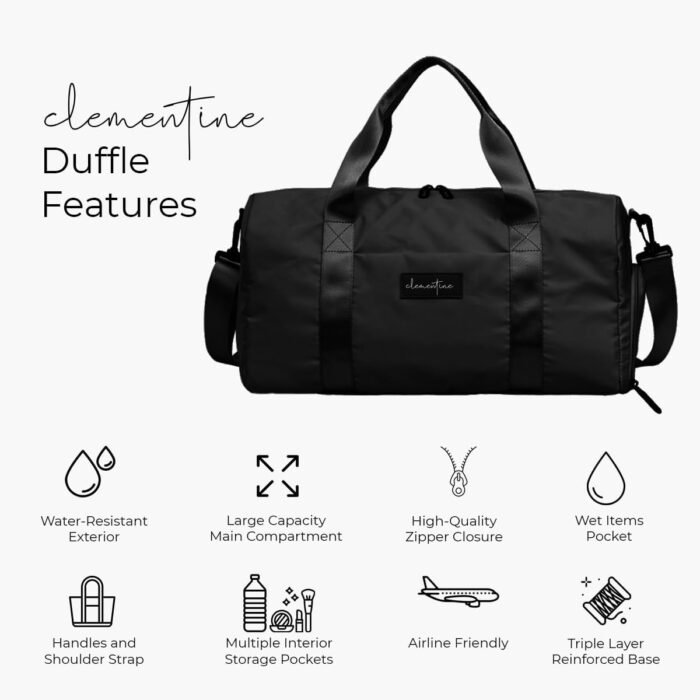 Gym Bag for Women with Shoe Compartment and Wet Pocket | Small Durable Lightweight Gym Duffle Bag | Great for the Gym and Overnights | Black - Image 3