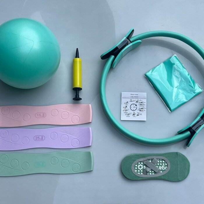 Women Pilates Essential Kit,Portable Fitness Equipment,with Toning Pilates Ring & Pilates Loop Bands & Soft Pilates Ball & Pilates Grip Socks(Green) - Image 2