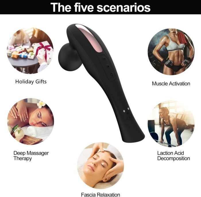Handheld Cordless Electric Shoulders & Neck Back Massage Tools-20 Vibration Modes and 8 Speeds-Full Body Muscle Tissue Massager-Waterproof & Portable for Muscle Pain Relief & Fatigue.(Black) - Image 6