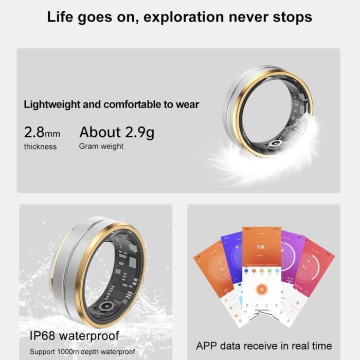 Smart Fitness Tracker for Men and Women, Heart Rate & Blood Oxygen Monitor & Sleep Monitoring, Remote Selfie Control, Waterproof Wearable Smart Ring (8) - Image 5
