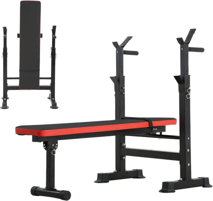 Weight Bench Adjustable Weight Bench Press Set with Squat Rack 660lbs Foldable Flat Incline Olympic Weight Bench Home Gym Exercise Training Machine for Men - Image 2