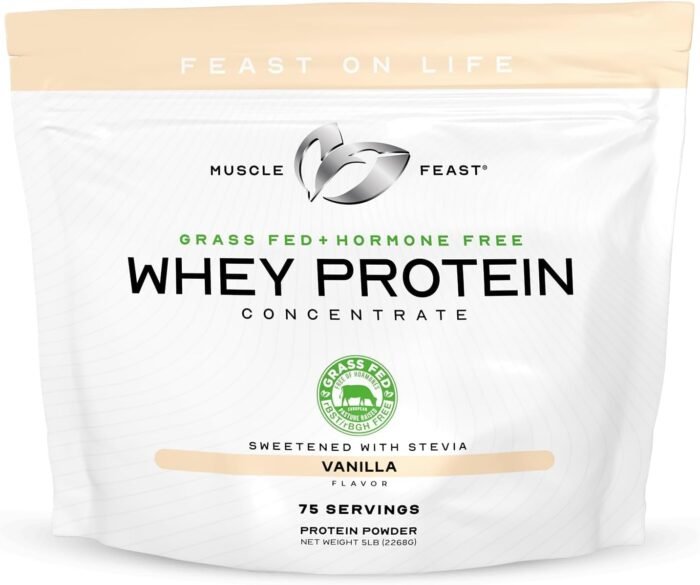 Muscle Feast Grass-Fed Whey Protein Concentrate Powder, All Natural, Hormone Free Pasture Raised Whey Protein Powder for Women & Men, Clean, Non-GMO & Gluten Free Whey Concentrate - Vanilla, 5lb - Image 2