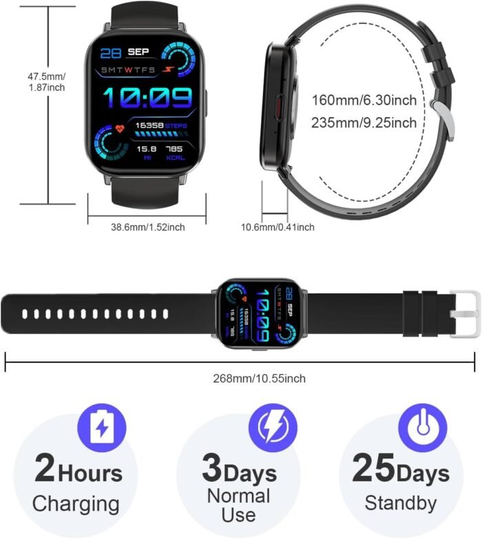Smart Watch(Answer/Make Calls), 2.01”Smart Watches for Women Men 120+ Sports Modes Fitness Tracker with Blood Pressure/Heart Rate/Sleep Monitor, IP68 Waterproof Activity Tracker for Android and iPhone - Image 8