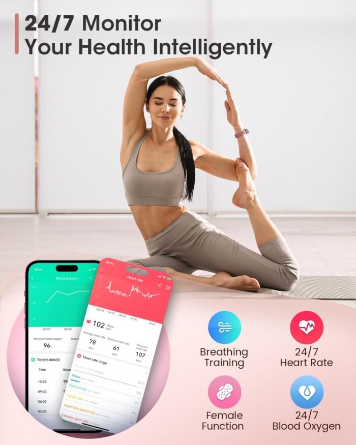 Health & Fitness Tracker, Smart Watches for Women with 24/7 Heart Rate,Sleep Tracker, 20+ Sport Modes Fitness Watches for Women, Smart Watch for Phones, IP68 Step Tracker, Pedometer Watch, Gift - Image 6