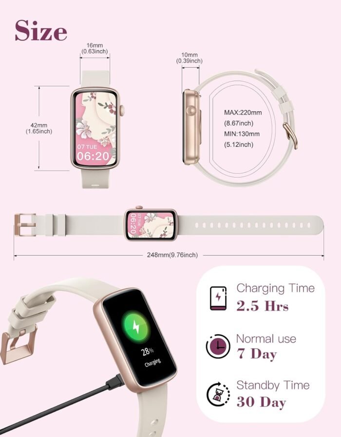Fitness Watches for Women, LYNN2 Fitness Tracker with Heart Rate Monitor Blood Oxygen/Sleep Tracker Pedometer, Slim Step Tracker Watch for iOS/Android Phones Waterproof Milky White - Image 9