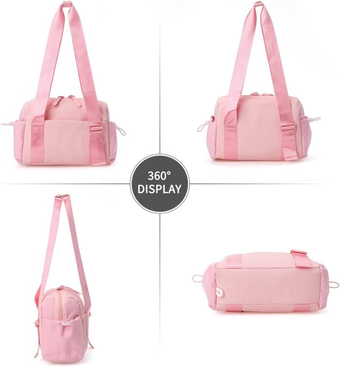 Didida Small Gym Bag for Women Girls,Waterproof Mini Gym Bag with Wet Compartment,Small Duffle Bag for Workout Sport Travel Weekender,Pink - Image 3