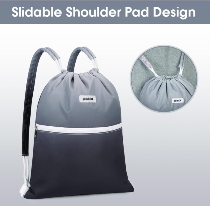 WANDF Drawstring Backpack Sports Gym Bag with Shoulder Pads Water Resistant String Cinch Bag for Women Men (Black Gradient) - Image 3