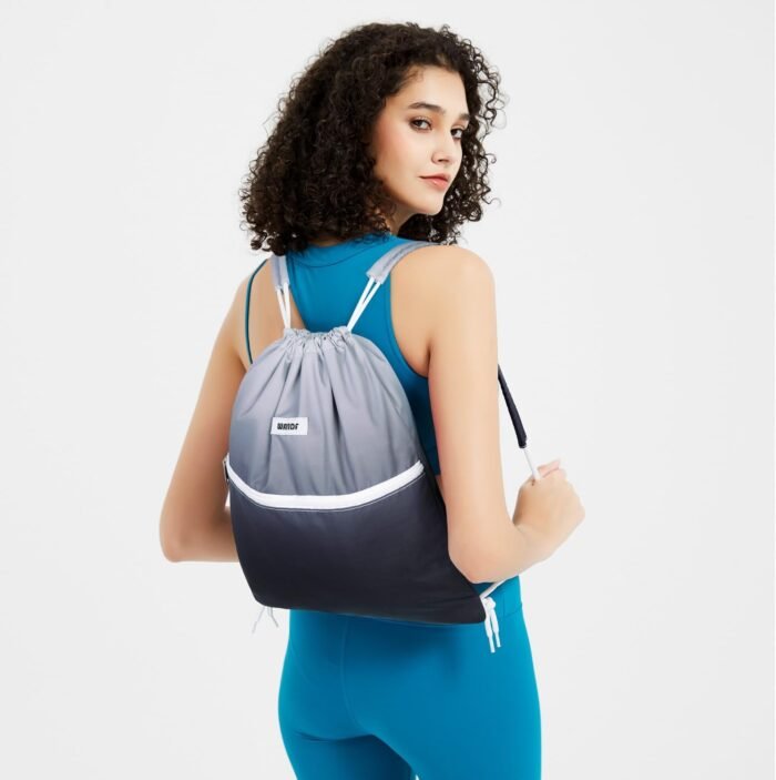 WANDF Drawstring Backpack Sports Gym Bag with Shoulder Pads Water Resistant String Cinch Bag for Women Men (Black Gradient) - Image 4