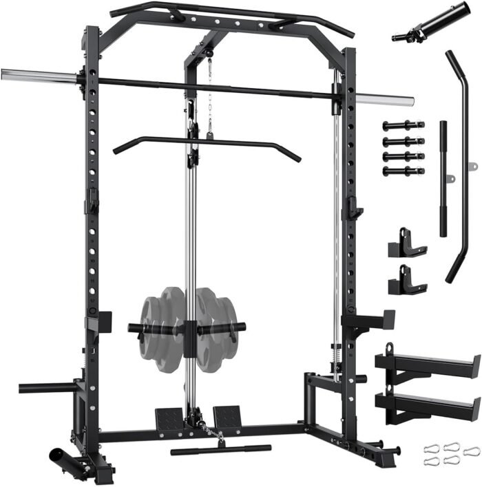 Smith Machine, 1000 LBS Squat Rack for Home Gym, LAT Pulldown Machine, Multifunctional Power Rack, Power Cage for Strength Training - Image 2